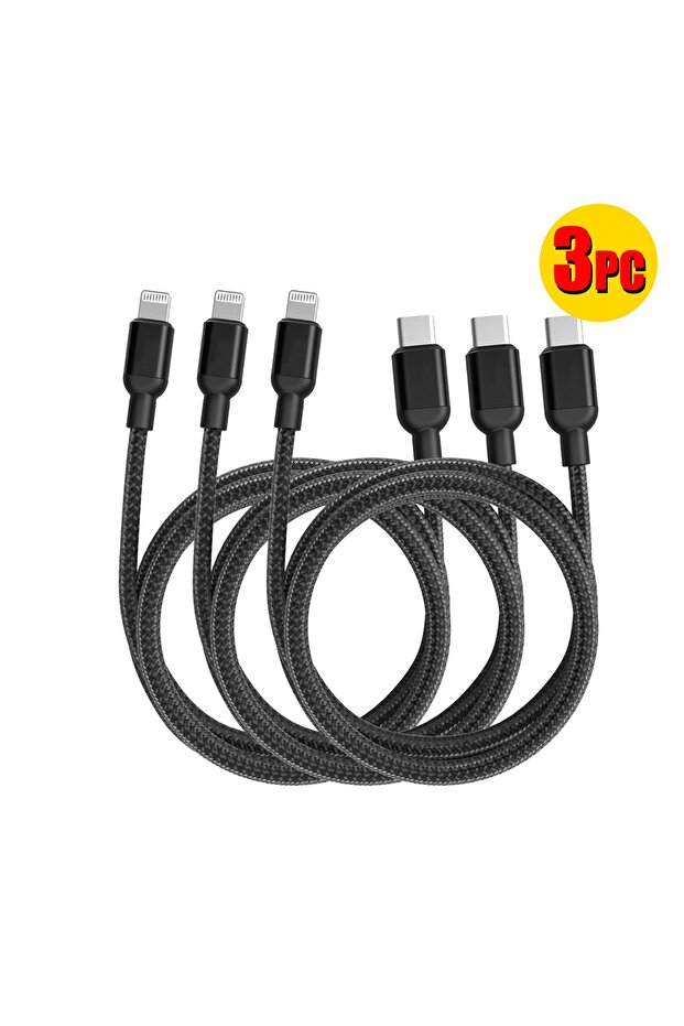 كابل شحن سريع من النوع C إلى Lightning (3 قطع) مضفر