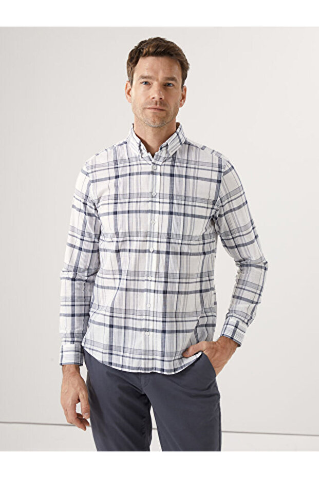 Regular Fit Long Sleeve Plaid Men's Shirt