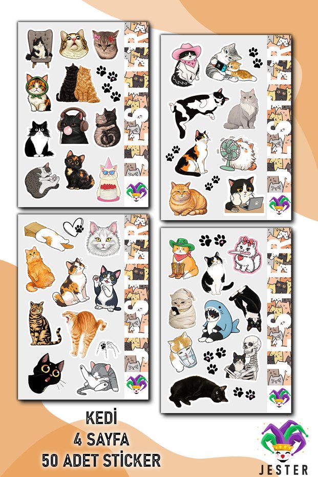 Confused Cat 4-Pack Stickers, Decals, Diary, Agenda, Planner, Bullet, Journal, Scrapbook