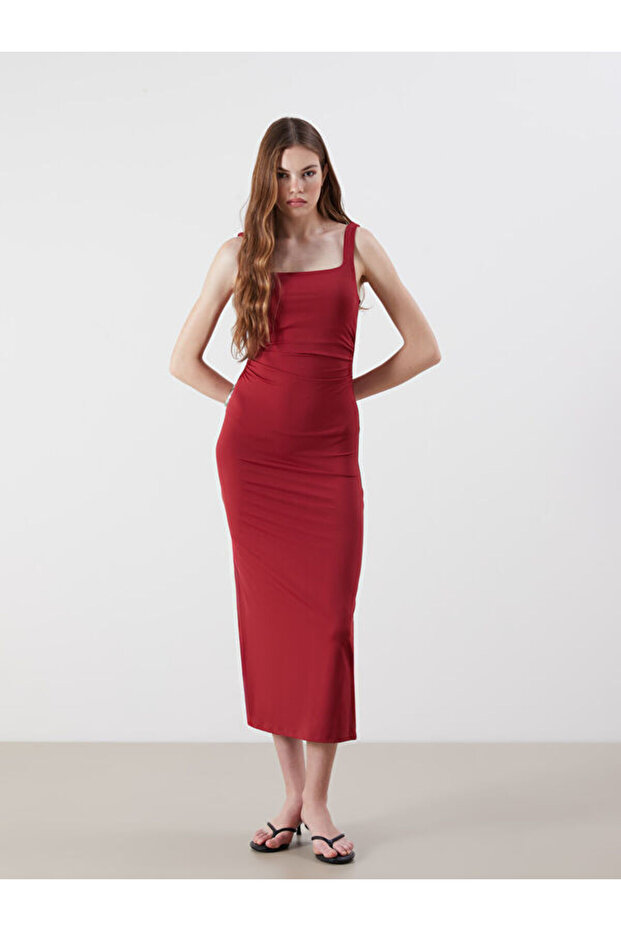 Square Neck Gathered Bodycon Dress