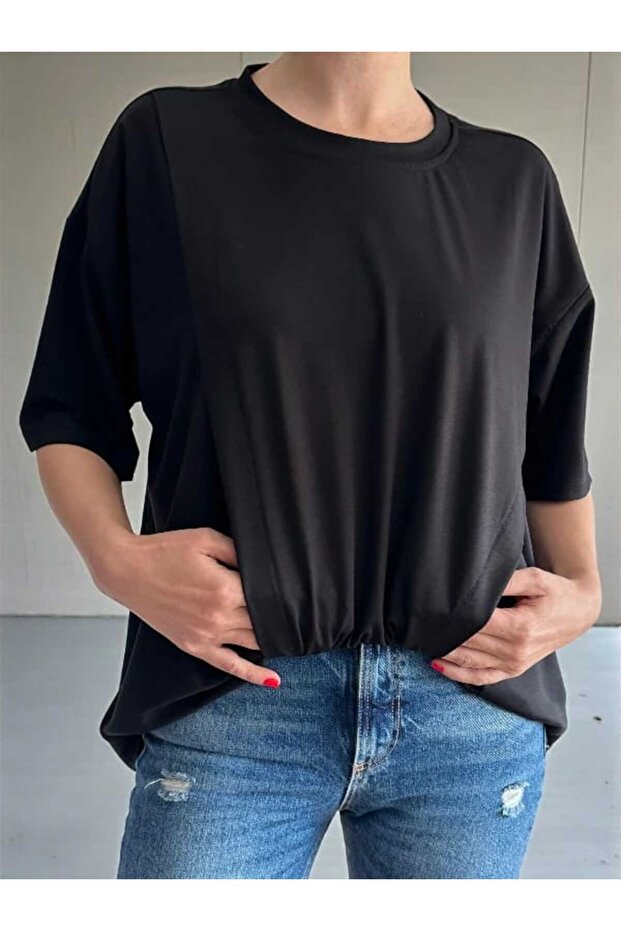 Asimetrik Akış Basic Siyah Bluz - 5