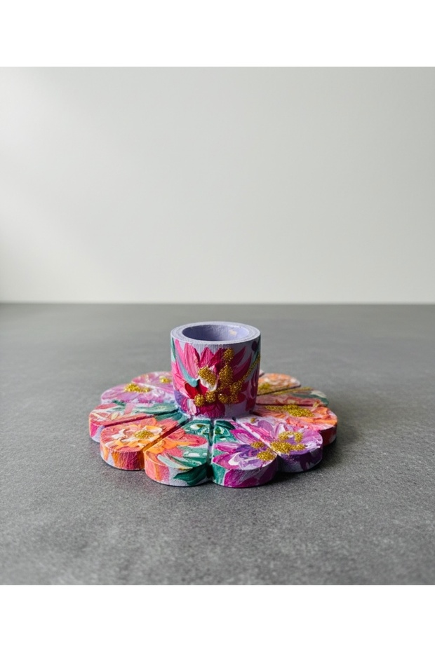 Çiçek Çizimli Şamdan - 1