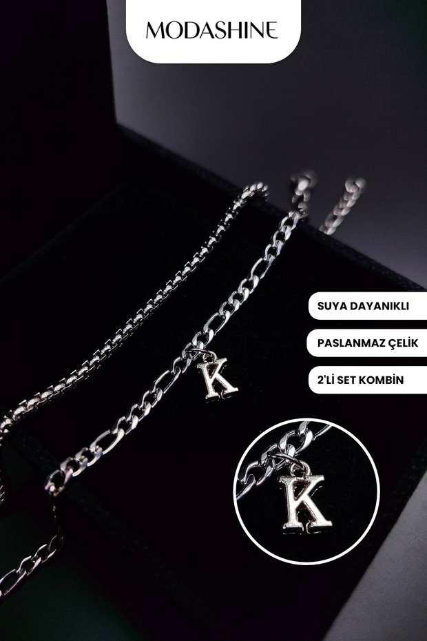 Set of 2 Bracelets with Letter K – Non-Tarnish Stainless Steel Gift for Dear Mom and Dad