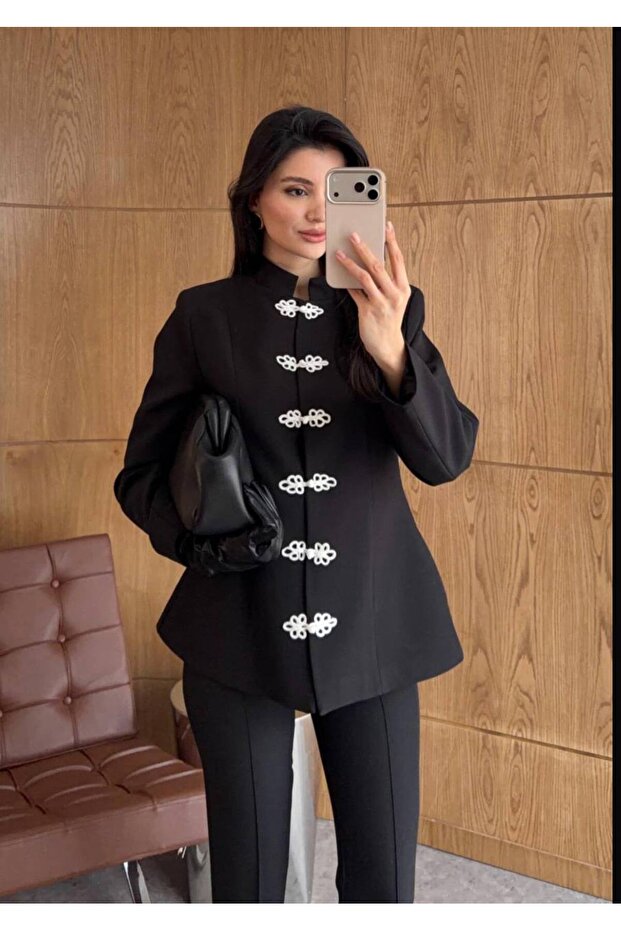 Women's Napolyon Buttoned Premium Quality Stylish Collar Special Design Jacket