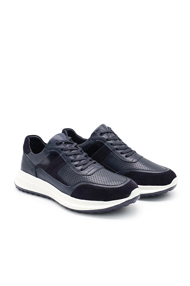 Como Navy Blue Genuine Leather Men's Casual Shoes with Eva Sole