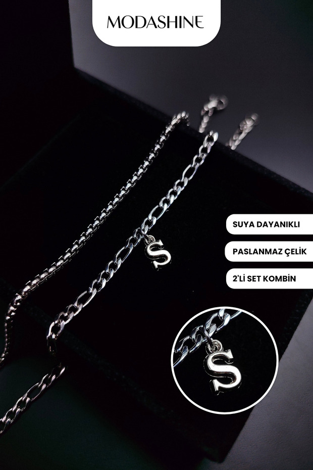 Set of 2 Bracelets with Letter S – Non-Tarnish Stainless Steel Gift for Dear Mom and Dad