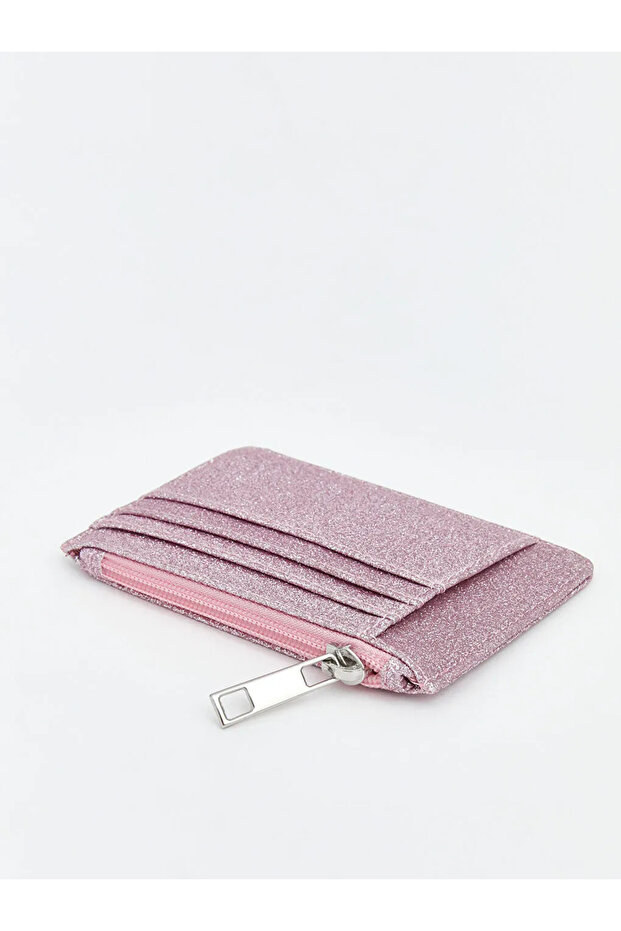 Pink glitter women's card wallet