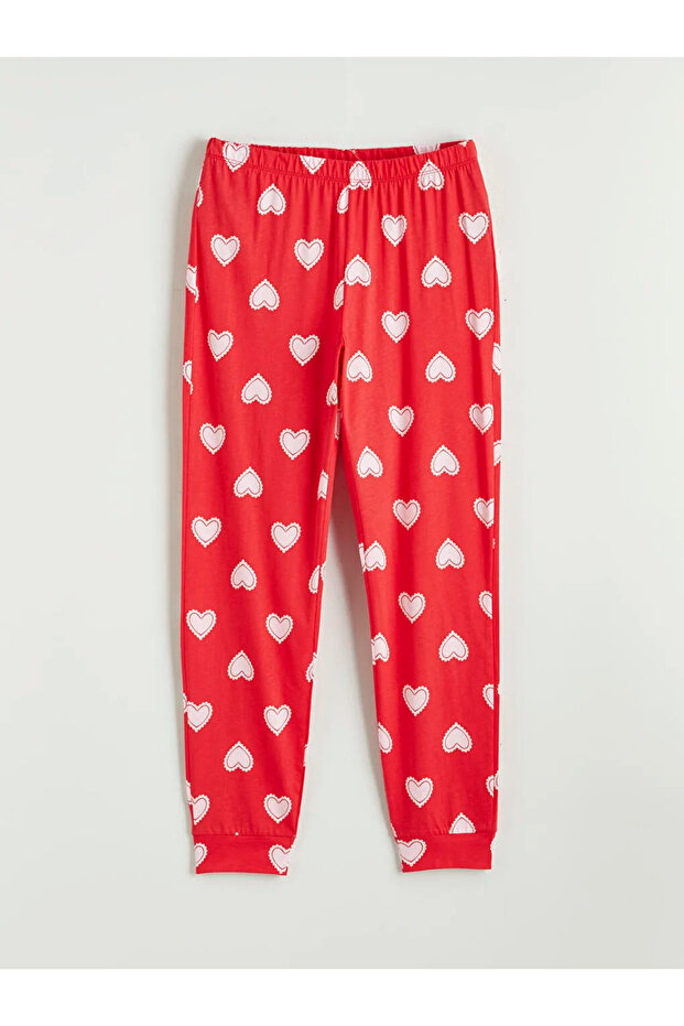 Red Crew Neck Printed Women's Pajamas Set