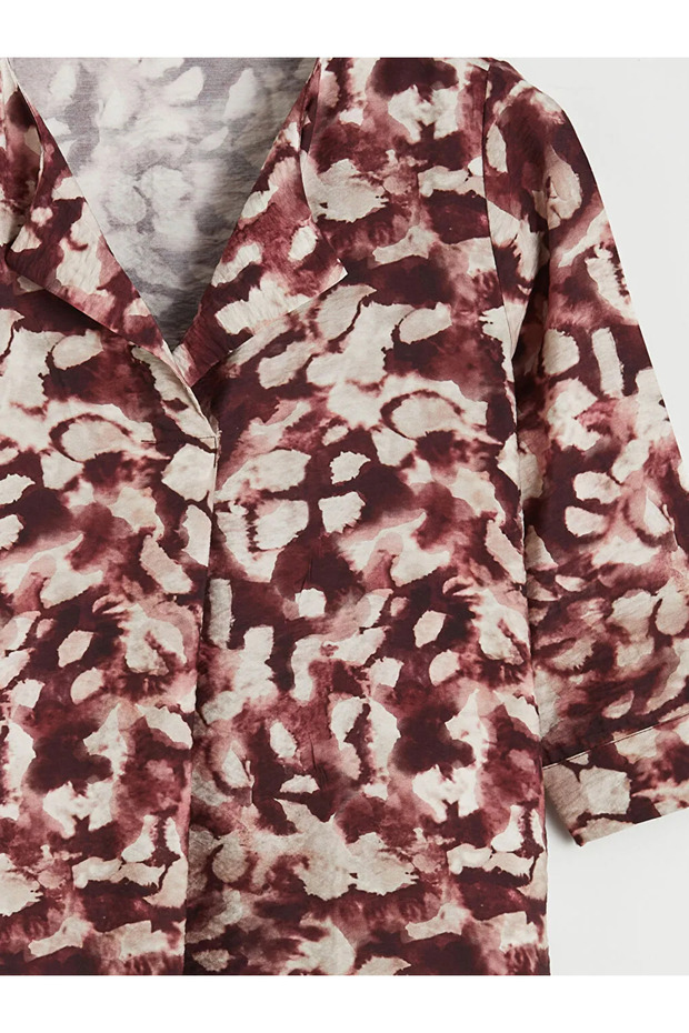 Brown Collared Patterned Blouse - 2