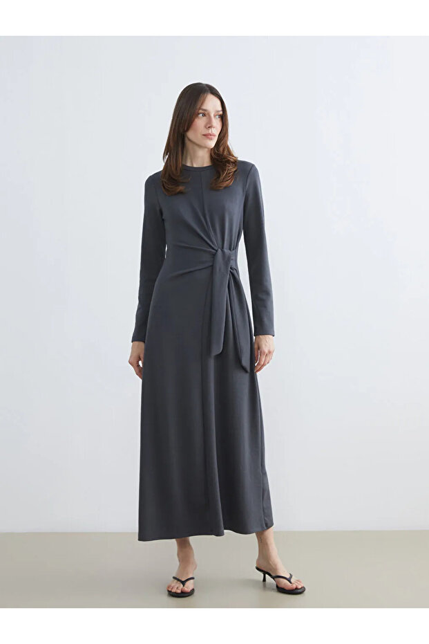 Gray crew neck tie dress