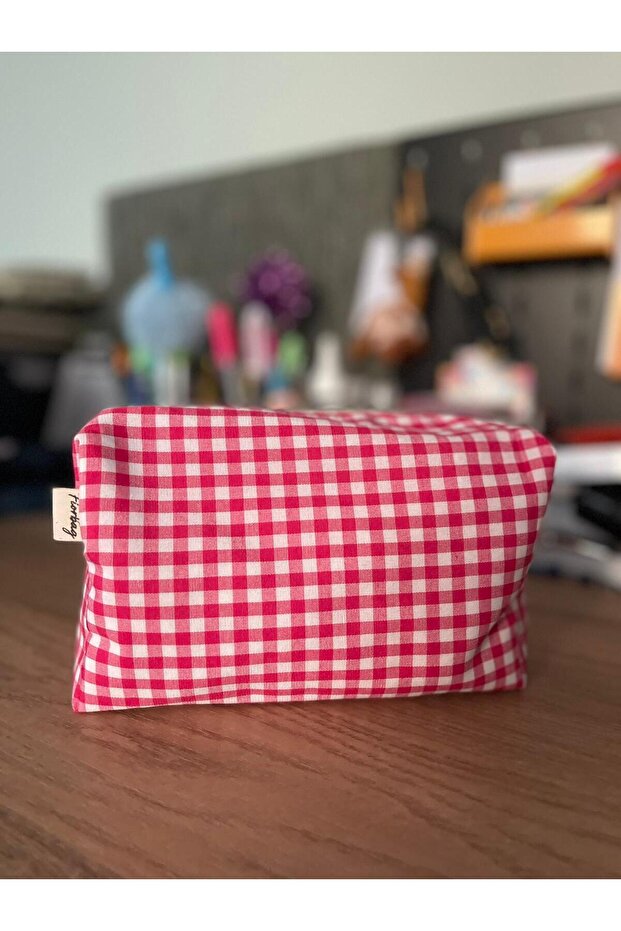 Gingham Patterned Makeup Bag Multi-Purpose Handbag - 1