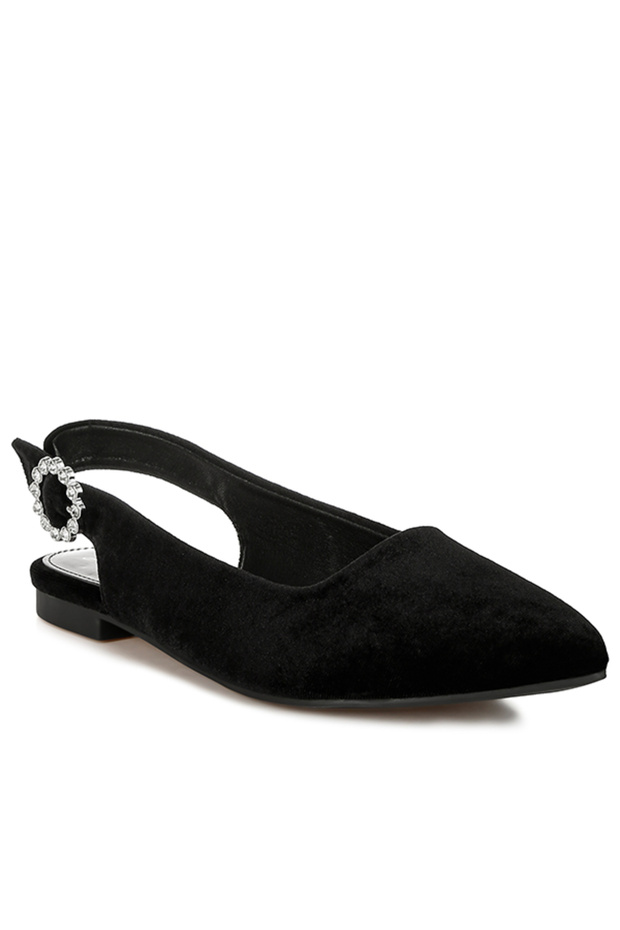 Women Velvet Slingback Flat Sandals in Black