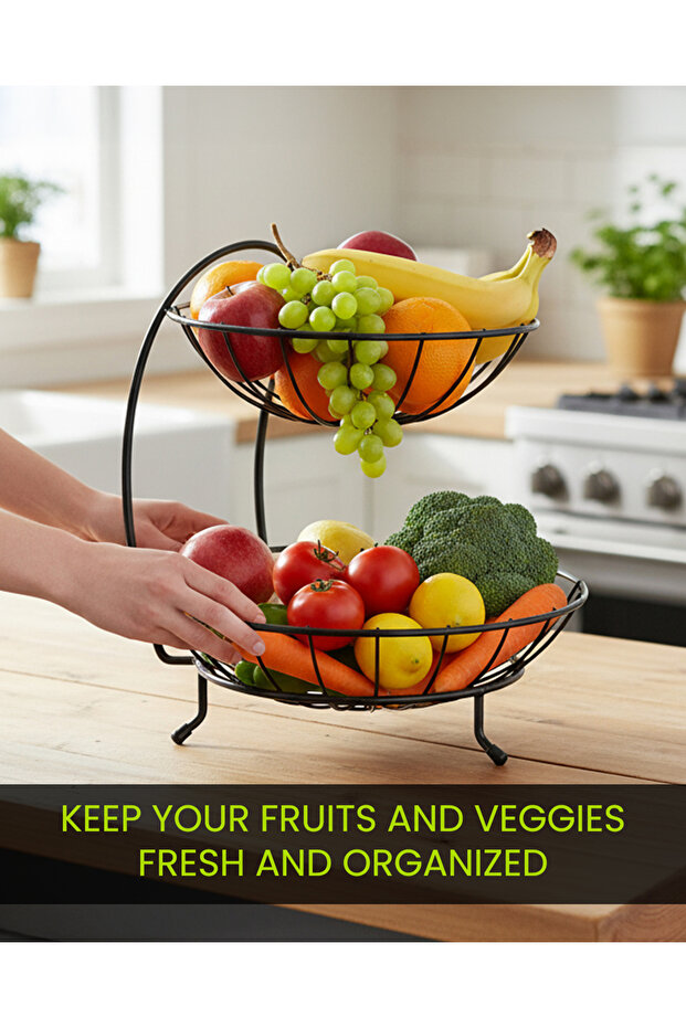 2-Tier Fruit Basket RF13044 for Fruits and Vegetables, Stainless Steel Organizer