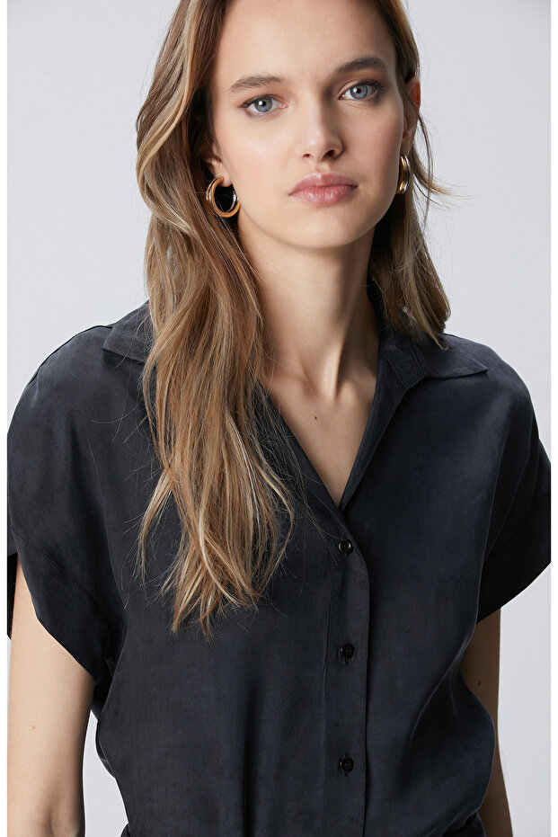 Siyah Cupro Gömlek - 2