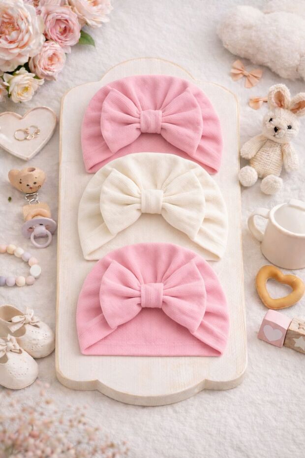 Bow-Tie Baby Bonnet Set of 3
