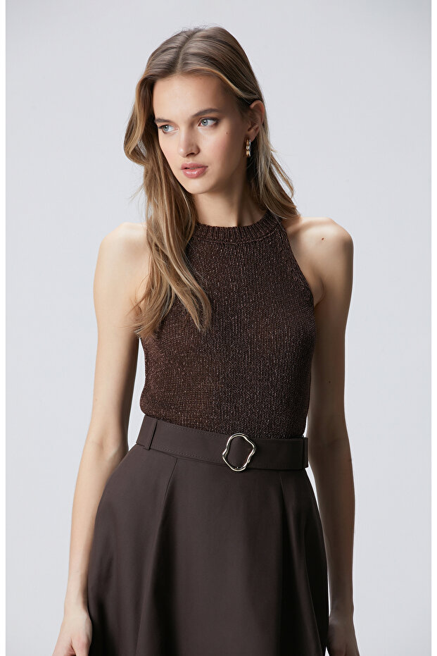 Acı Kahve Halter Yaka Triko - 4