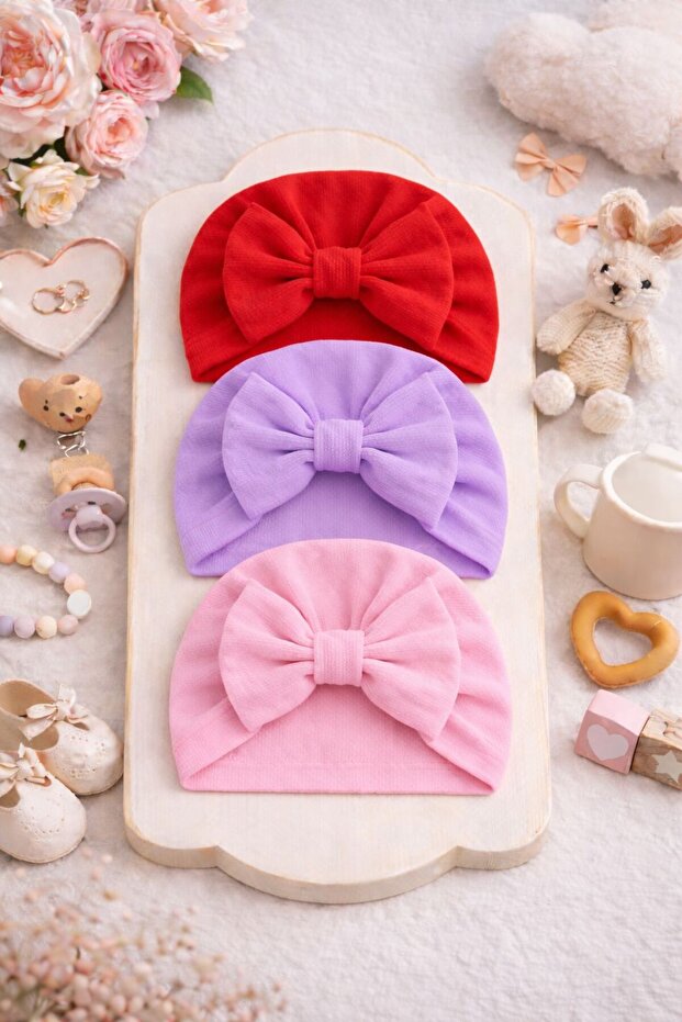 Bow-Tie Baby Bonnet Set of 3