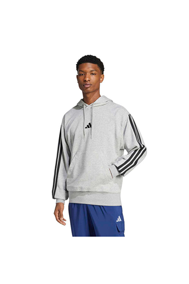 سويت شيرت رجالي بقلنسوة باللون الرمادي من 3 Stripes Ft