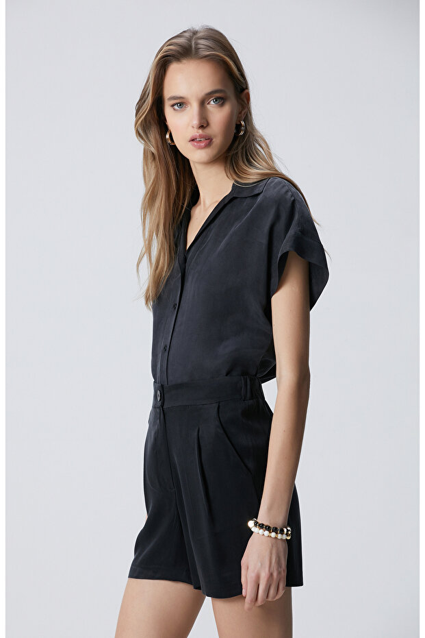 Siyah Cupro Gömlek - 4