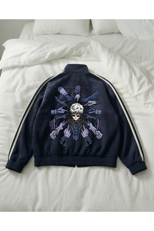 Double Striped Oversize Printed China Unisex Jacket