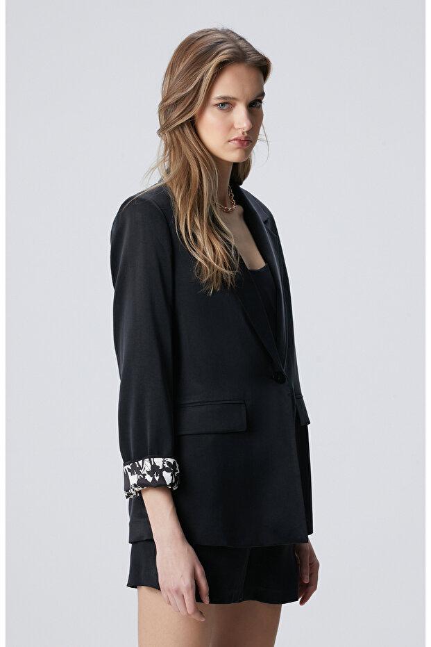 Siyah Cupro Blazer Ceket - 4