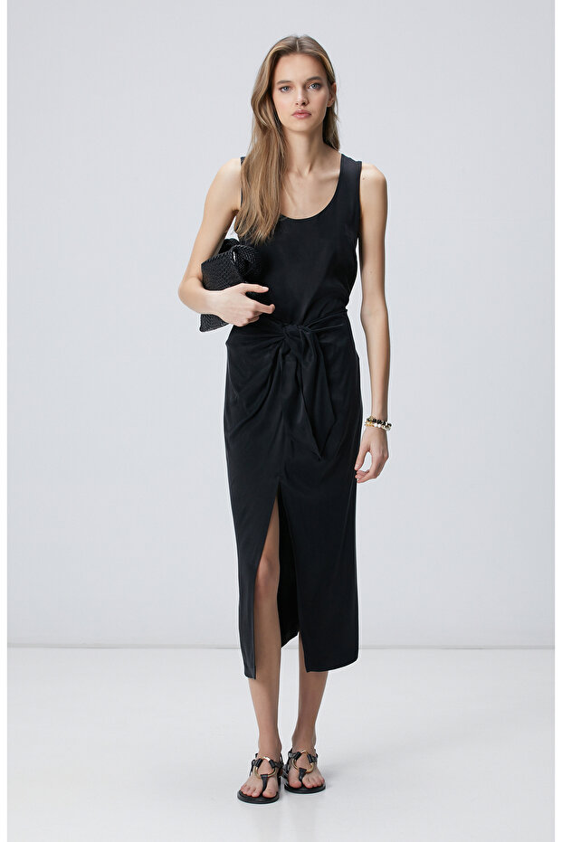 Siyah Midi Cupro Etek - 1