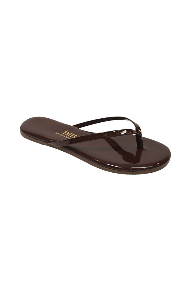 Women's Classic Patent Leather Brown Stylish Daily Flip Flops