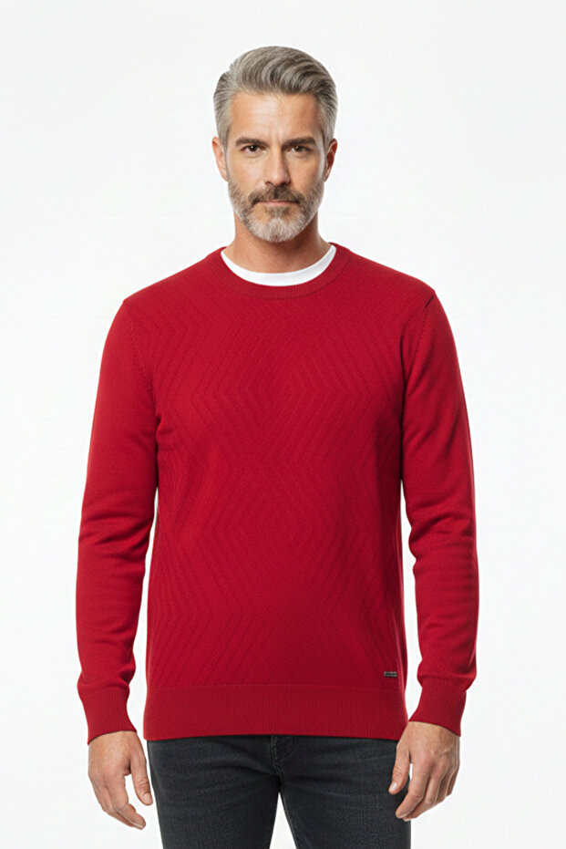 Men's Crew Neck Geometric Pattern Sweater - 1