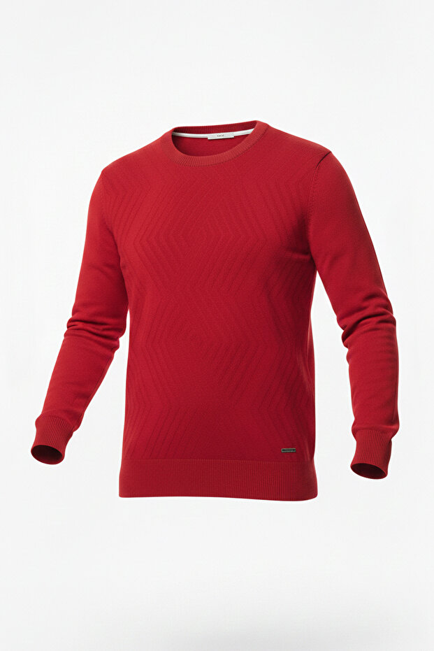 Men's Crew Neck Geometric Pattern Sweater - 4