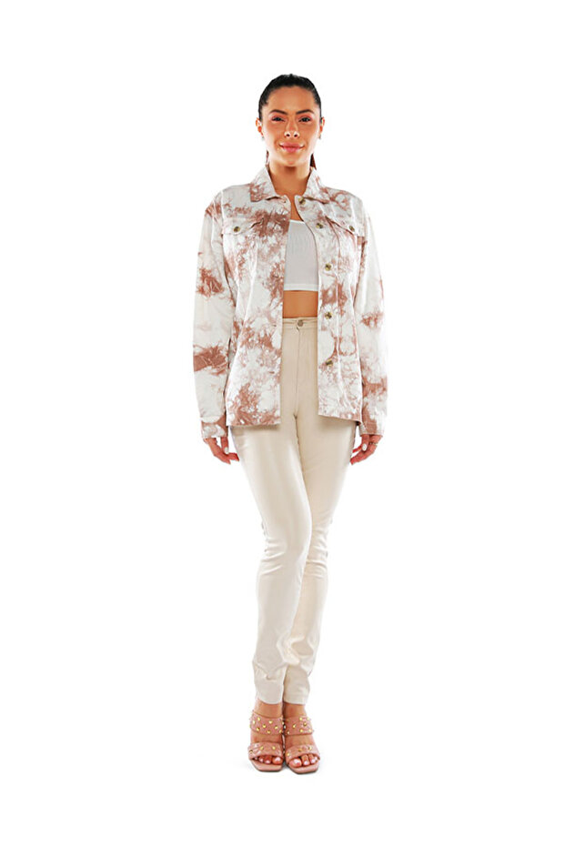 Women Brown Tie Dye Long Sleeve Shacket