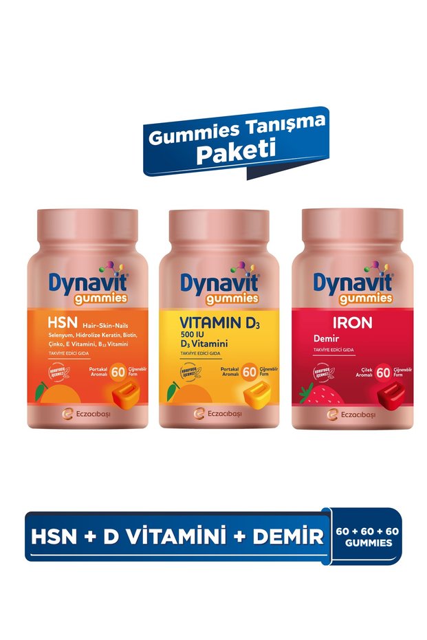 Gummies Introduction Pack - Hsn Hair Skin Nails & Vitamin D3 & Iron 180 Chewable Forms