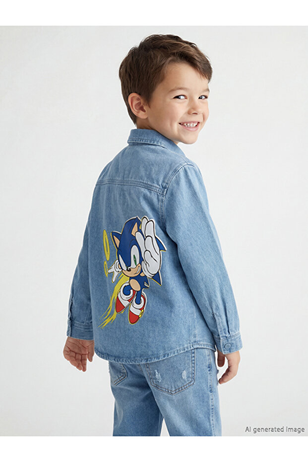 Sonic Embroidered Boy's Jean Shirt