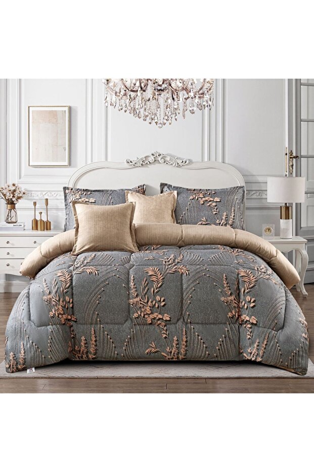 مينجلي مفرش سرير ملكي 6 قطع لحاف مشجر كينج (230×250 سم) مع شرشف بحواف مطاطية خامة مايكروفايبر متينة