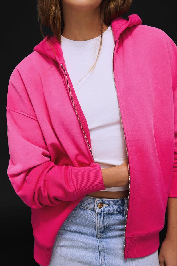Fermuarlı kapüşonlu oversize sweatshirt - 3