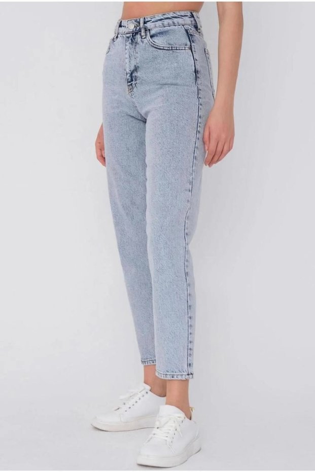 Blueva Mom Jeans Lycra High Waist Blue Snow Washed Denim Pants (Blueva)