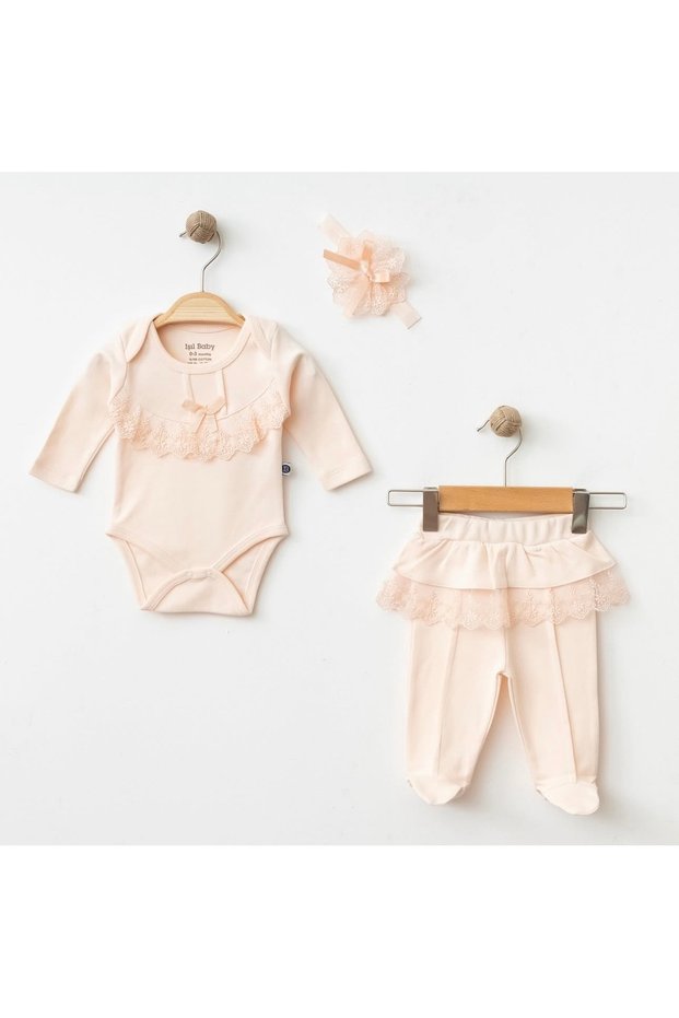 Baby Girl Lace Detailed 3-Piece Bodysuit Set