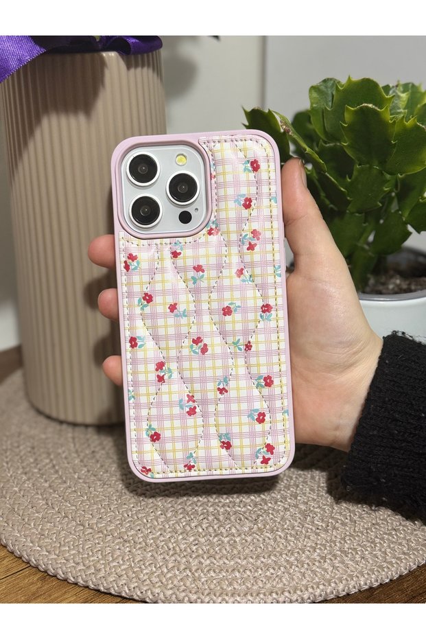 Floral Pattern Quilted Phone Case Compatible with iPhone 16 Pro Max