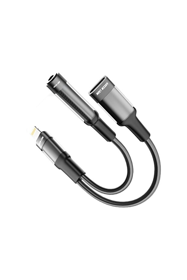 سماعة أذن ومحول شحن 2 في 1، من نوع Lightning إلى Lightning +، طول السلك 3.5 بوصة (12 سم).