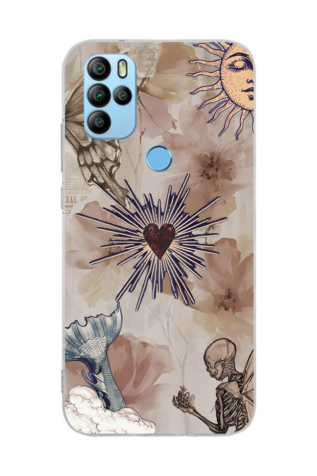 General Mobile Gm 21 Pro Compatible Heart and Butterfly Collage Pattern Transparent Phone Case