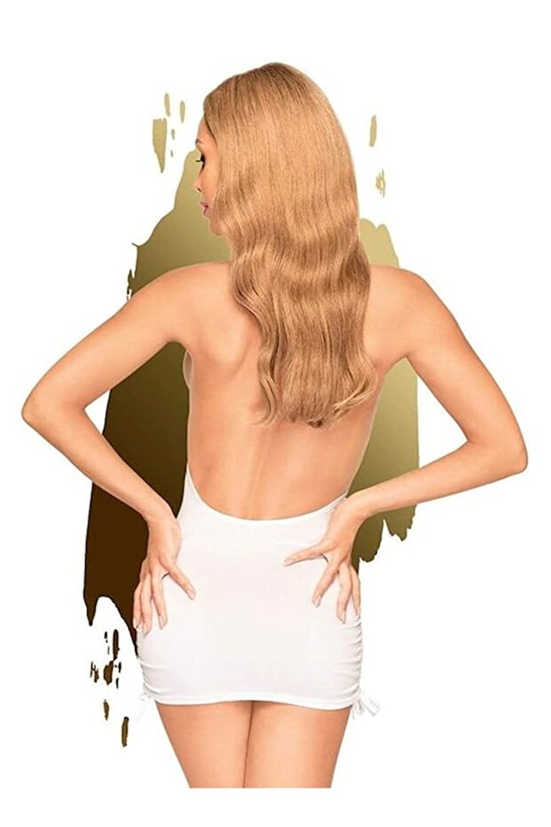 Rochie mini sexy, decolteu halter, decolteu în V - 2