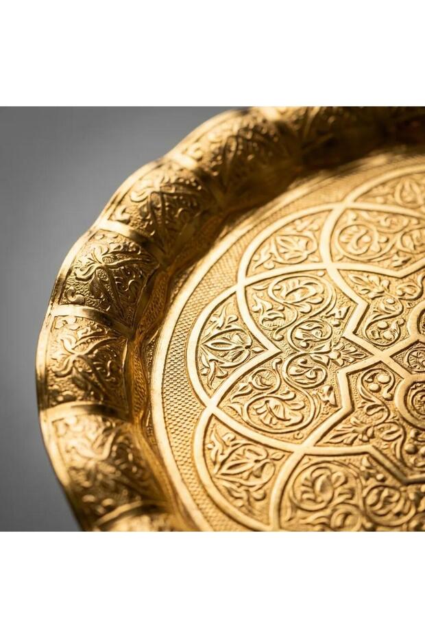 Round Patterned Gold Serving Tray 35 cm - 2