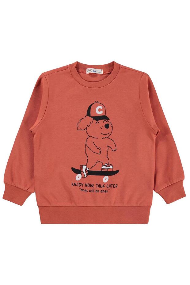 Skateboard Dog Printed Sweatshirt for Ages 2-5 - Orange 3-4 Years