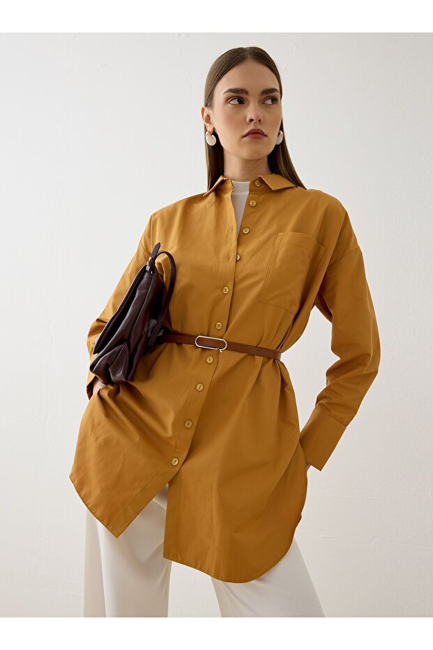 Geniş Manşet Detaylı Basic Tunik - Camel - - 1