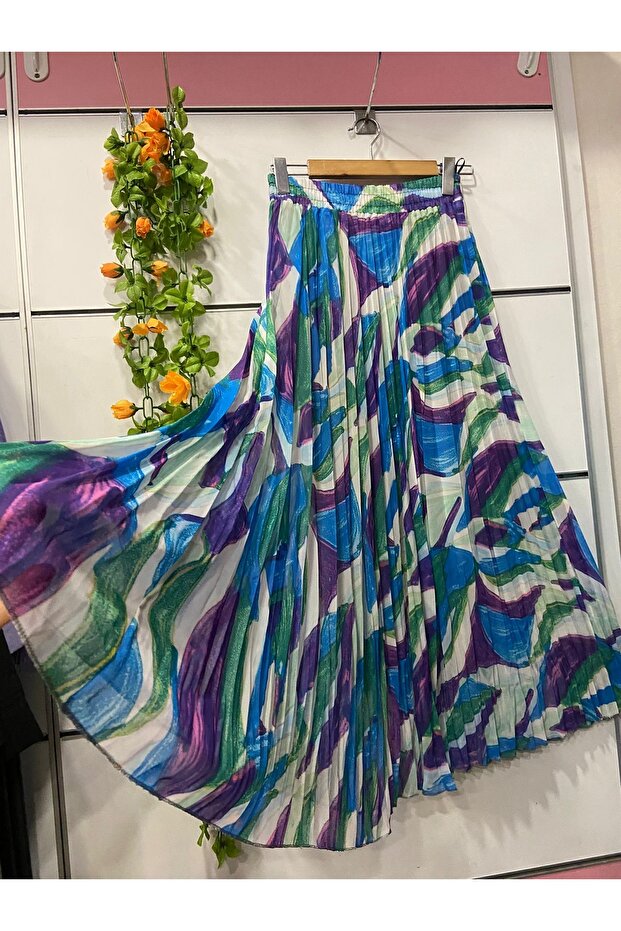 تنورة شيفون منقوشة مع بطانة - 1