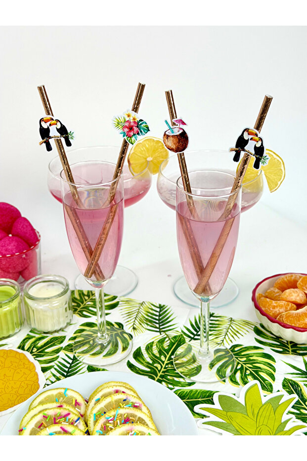 Tropical Themed Straw Decoration Set – Party Straws with Tropical Figures