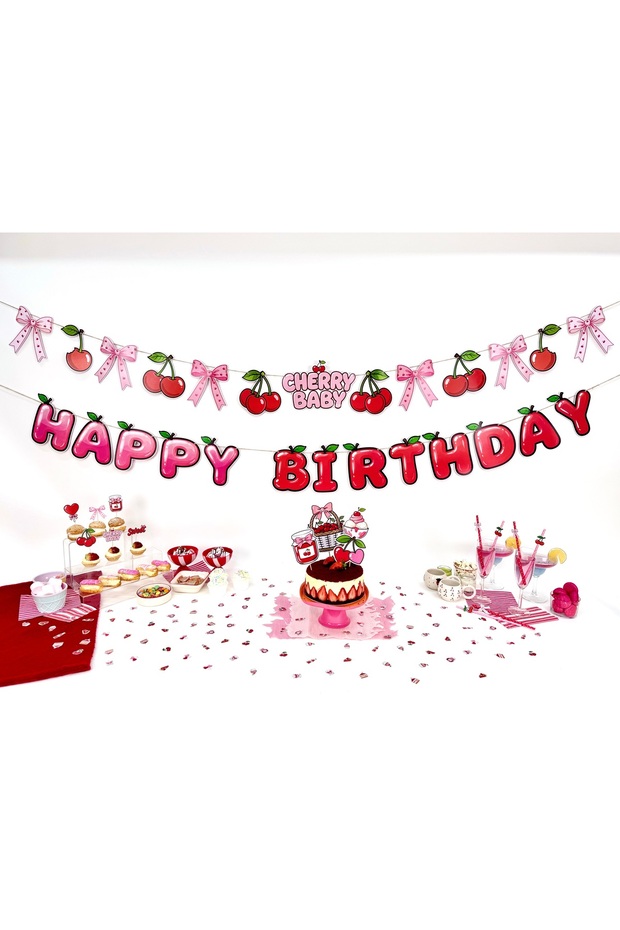 Cherry Themed Birthday Party Set – Table and Party Area Decoration Set
