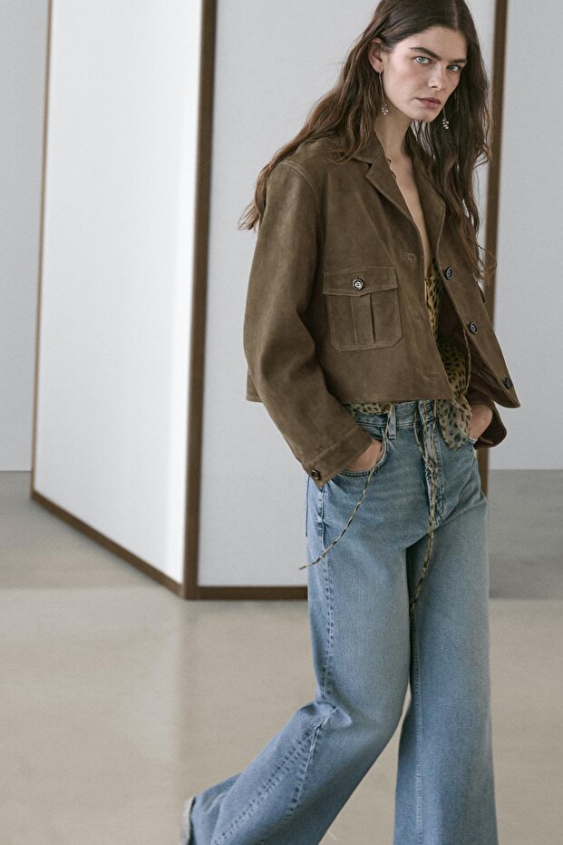 Kısa süet deri ceket - 4