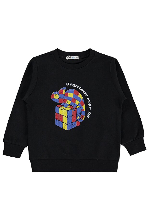 Intelligence Cube Iguana Printed Sweatshirt for 2-5 Years Old - Black