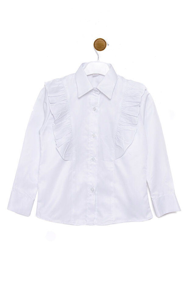 Pointed Collar Ruffled Girls' Shirt / April 23Rd School Shirt