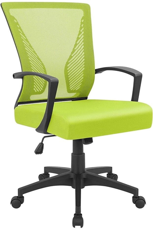 Furmax Ribbed Mid Back Office Chair, PU Leather, Adjustable Swivel - Green